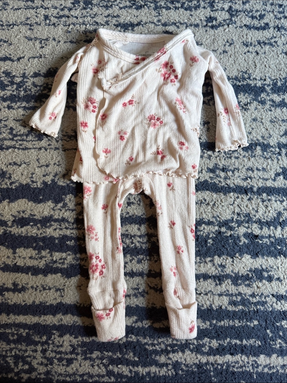 Caden Lane Cream and Pink Floral Ribbed Pajama Set